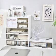 1 pieza Organizador de cajón de escritorio de acrílico, caja de almacenamiento apilable transparente para escritorio de oficina, planificador y papelería