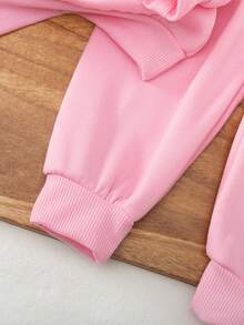 2pcs Baby Girls' Casual Cute Letter & Heart Print Hoodie Sweatshirt And Pants Set, Autumn/Winter