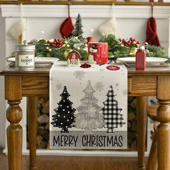 1 pieza Camino de mesa de Navidad con árbol de pino gris y copos de nieve, decoración navideña de invierno para la cocina y el comedor, decoración del hogar y fiestas, 33x90/120/183/230/275cm