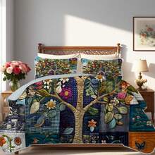 2/3pcs Artistic Tree Print Quilt Set(1 Quilt + 1/2 Pillowcases), Machine Washable Breathable And Durable Summer Bedding Set, 100% Polyester Lightweight Bedspread Set, Versatile For All Seasons, Stylish Room Decor, Holiday Gift - Art Tree - View 3
