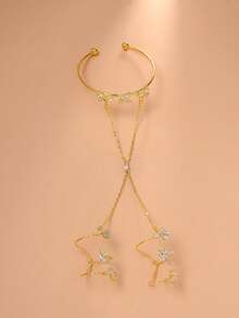 Pulseira de zircônia com anel de articulação, joia elegante para casamento e noivas para mulheres - Ouro - Ver 4