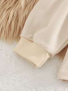 女婴杏色长袖大蝴蝶结上衣和棕色蝴蝶结喇叭裤套装，秋冬 - 杏色 - 查看 6