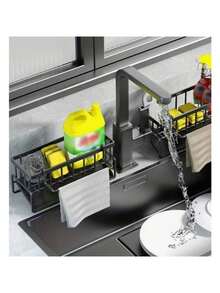 Metal Sponge Holder, Faucet Holder, Soap Drain, Towel Shelf Organizer, Accessories - 黑色 - 查看 5