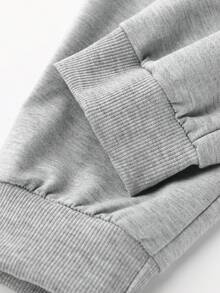 Tween Boy 2pcs Summer Beach Surfboard Print Hoodies+Summer Beach Surfboard Print Pants Suit Autumn Winter Collection - Grey - View 10