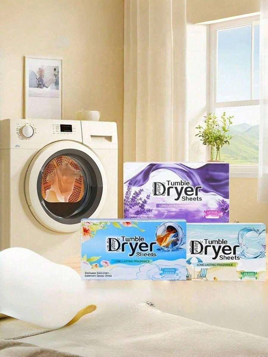 1/3盒装衣物柔顺剂及防静电烘干纸，40张，薰衣草香型 - 减少衣物、衣柜、床上用品的褶皱 | 持久留香，去除异味，防静电烘干纸