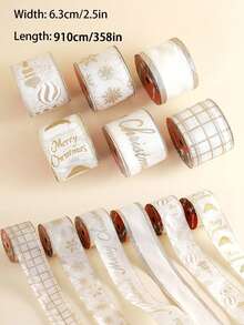1pc Champagne Christmas Woven Ribbon, Christmas Decor DIY Bow Ribbon, Christmas Gift Wrapping - Multicolor - View 3