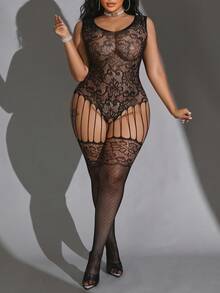 1 pieza Bodystocking negro personalizado para mujer, lencería seductora y sexy con jacquard calado