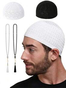 1pc Unisex Knit Beanie Hat, Islamic Kufi Cap, Minimalist Breathable Muslim Taqiyah, Suitable For Celebration, Casual Wear, Arabic Prayer Cap, Festival Gift