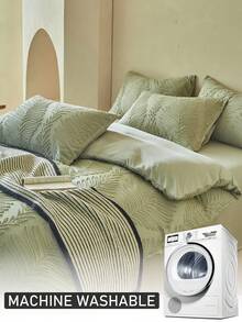 2/3pcs Green Leaf Pattern Tufted Jacquard Polyester Duvet Cover Set, Bohemian Vintage Unique Bedding Set, Suitable For All Seasons, Minimalist Solid Color Rustic Style Duvet Cover & Pillowcase(1 Duvet Cover + 1/2 Pillowcase, Excluding Filler) - Green - View 8