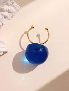 1pc Fashionable Elegant Minimalist Artistic Jelly Transparent Round Resin Stainless Steel Open Ring For Women, Suitable For Daily Commute, Street, Music Festival, Party, Evening Wear