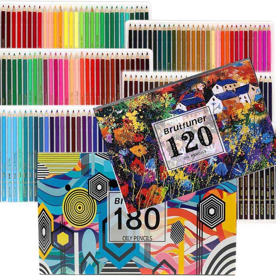 Oil Based Colored Pencils For Adult Coloring Books, 120/180 Count Color Pencils For Drawing Blending Shading, Soft & Break-Resistant Core, Coloring Pencils Set Gift For Professional Artistic Use - 120 oil color - 查看 1