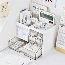 1 pieza Organizador de cajón de escritorio de acrílico, caja de almacenamiento apilable transparente para escritorio de oficina, planificador y papelería