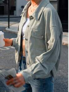 Große Größen Damen Hemd mit weitem Kragen und Metallknöpfen, geeignet für den Berufsalltag