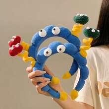 2pcs Cute Big Eyes Headbands Plush Face Washing Headband Fashion Cozy Fuzzy Mushroom Hair Bands For Women Take Photo