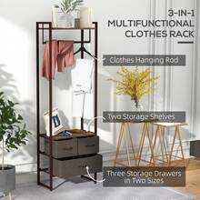 HOMCOM Free Standing Clothes Rail With 3 Fabric Drawers And Storage Shelves, Garment Rack, Hanging Rail For Hallway, Bedroom And Living Room, Rustic Brown - Rustic Brown - View 4