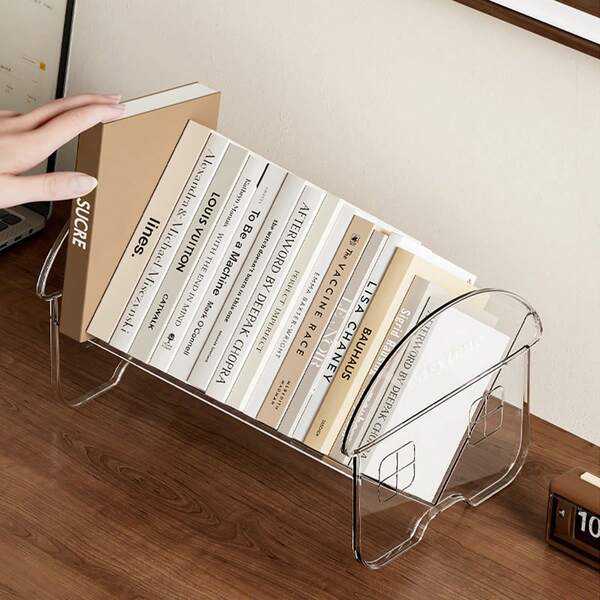 Estante de mesa transparente com grande capacidade, prateleira inclinada para armazenamento de livros, revistas e CDs, livre-se da desordem na mesa, aumente o espaço disponível na mesa, organizador de livros, estante de mesa para escritório, sala de estudo, biblioteca e casa