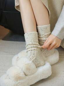 1/2/3/6 双装女士中筒袜，适合秋冬季节，可爱圆点图案，保暖舒适，可搭配靴子，厚羊毛袜，舒适袜