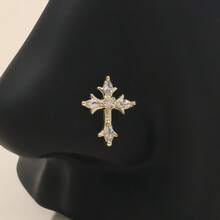 1 件 20 克水钻装饰十字架鼻环/鼻钉，可爱优雅，适合日常佩戴 - 金色 - 查看 2