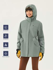 TECTOP Women's Thermal Lined Soft Shell Jacket, Hooded, Large Pockets, Outdoor Hiking, Windproof Waterproof, Waist Cinched, Autumn/Winter, Fleece