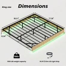 Oak King Floating Bed Frame With LED Lights Wave Curve Wood Texture Bed With Heavy Duty Metal Slats No Box Spring Needed. - King + Oak1 - View 7