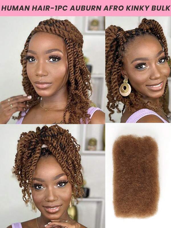 Auburn Brown Afro Kinkys Bulk Human Hair Extensions For Dreadlocks Extensions Repair Locs Mini Twist Braiding Afro Kinky Human Hair For Locs 1 Pack