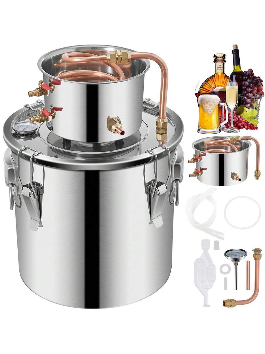 Alambic Distiller Alcohol Moonshine 5 Gal DIY Still Stainless Steel Copper Home Brew Water Wine Essential Oil Brewing Kit, Halloween And Christmas Party Supplies - 彩色 - 查看 1