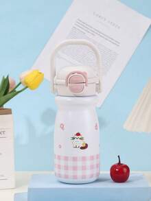 كوب قش جديد بمقبض، كوب عازل من الفولاذ المقاوم للصدأ، زجاجة مياه جميلة وقابلة للحمل للنساء، مناسبة للمدرسة والتخييم والرحلات