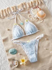 Ladies Swimsuit; Sexy Fashion; Blue Two Pieces Swimwear; Summer Beach; Bikini Set.