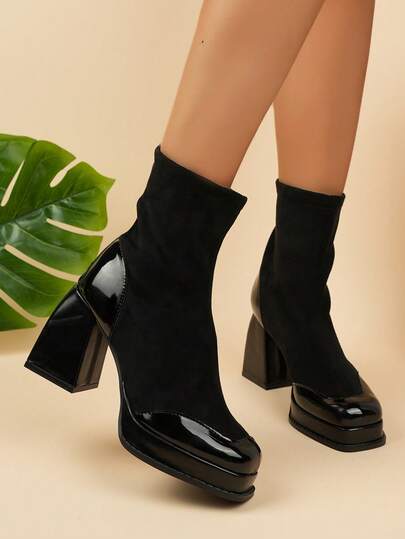 Women's Solid Color Preppy Style Boots, Suitable For Office, Wedding, Holiday, Party, Autumn/Winter Fashion