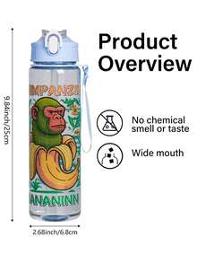 1pc 750ml/26oz Shan Hai Jing Themed Transparent Water Bottle - Leak-Proof Straw Lid, Portable Handle, Prominent Letter Print Design, Suitable For Hiking, Camping, Outdoor Sports, Cycling