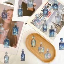 50Pcs Transparent Moon Water Bottle Stickers Funny Moon Decor Stickers Aesthetics Stickers Cute Cartoon Magic Stickers Clear Stickers Purple Blue Sticker PET Waterproof Stickers For Envelope,Water Bottle,Computer,Laptop,Phone,Luggage,Notebook,Fridge