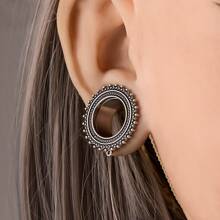 2 piezas Expansores de oreja con patrones simples de acero inoxidable, tapones, túneles, pendientes, joyas para perforaciones corporales, estiradores - redondo - Ver 4