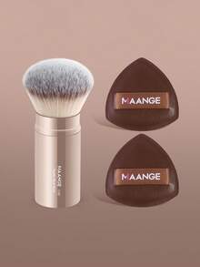 MAANGE 1/2/3支装专业面部圆头伸缩刷，化妆刷，腮红刷，粉底刷，散粉刷，合成毛超柔软粉底刷，适用于液体化妆品，歌舞伎粉底刷，居家或外出使用，三角气垫粉扑，粉底刷，遮瑕刷，腮红刷，修容刷，腮红刷，古铜粉刷，散粉刷，粉底刷，腮红刷，赠品 - 金色 - 查看 14