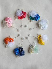 1pc Unisex Cream Pearl Rose Boutonniere, Wedding Bridal Party Groomsman Accessory, Daily Wear - Multicolor - View 12