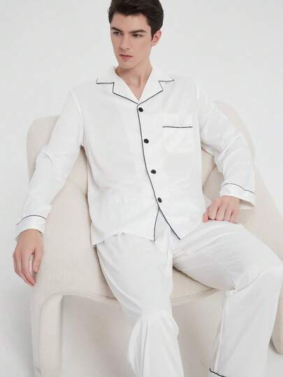 New Men's Fashion Casual Long Sleeve Pajama Set