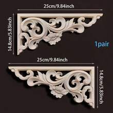 2pcs Unfinished Wooden Carved Applique With Intricate Relief Pattern, Suitable For Decorating Cabinets, Doors, Windows, Fireplaces, Walls, Furniture, Backsplashes, DIY Decoration