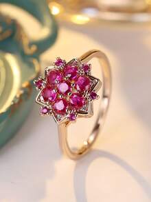 1 chiếc nhẫn nữ mạ vàng sâm panh đính đá Cubic Zirconia tổng hợp hình hoa hướng dương thanh lịch, sang trọng cho các buổi tụ họp lễ hội và đeo hàng ngày, phù hợp với mọi mùa - Màu Hồng Tươi - Xem 6