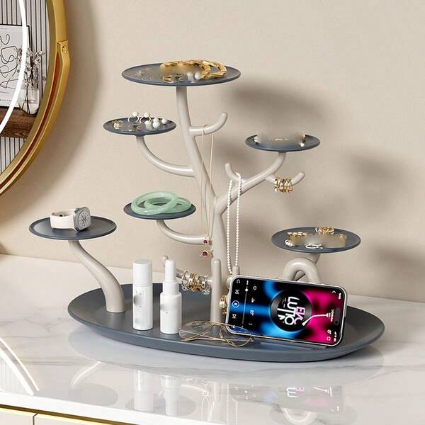 1pc Jewelry Organizer Holder, Jewelry Display Stand With Tray Earring Rack, Jewelry Storage Display Organizer, Plastic Tray Stand, Creative Birthday Gift For Mom, Women, Room Decor