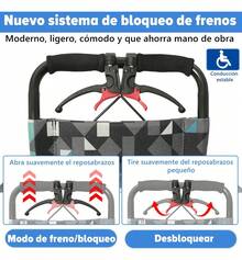 Silla de ruedas plegable, silla de ruedas para ancianos, silla de ruedas para adultos, silla de ruedas retráctil, equipada con cinturón de safe, capacidad de carga hasta 100 kg, reposabrazos plegables, reposapiés giratorios y extraíbles, equipada con función de freno de estacionamiento, función de freno de bloqueo de la rueda trasera, tamaño compacto, se puede poner en una bolsa - Negro - Ver 6