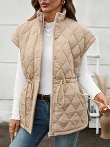 Women's High Neck Casual Padded Coat Winter Jacket Vest Coat