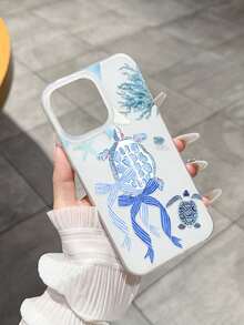 Funda de teléfono de alta calidad con acabado brillante, diseño de tortuga marina azul y lazo, compatible con Apple 16 Pro Max, 14, 13, 12, 11 Pro Max, XS Max, XR, Plus, puede usarse como regalo de cumpleaños, para novia, novio o para uso personal