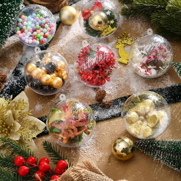 Decoraciones de plástico transparente rellenas, bolas de manualidades transparentes DIY, decoraciones navideñas transparentes DIY para bodas, fiestas de Año Nuevo, decoración navideña del hogar, regalos de Navidad