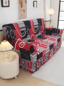 1pc Black And Gray Striped Modern Pattern Decorative Sofa Cover, With Skirt Edge, Machine Washable, Suitable For Living Room And Bedroom Decoration