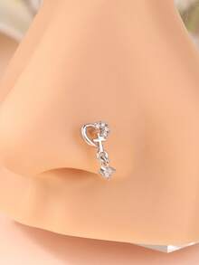 1 Pieza Pendiente de nariz con diseños colgantes de mariposa, corazón y cruz, Anillo de nariz en forma de L, Joyería de piercing de oro/plata para mujeres