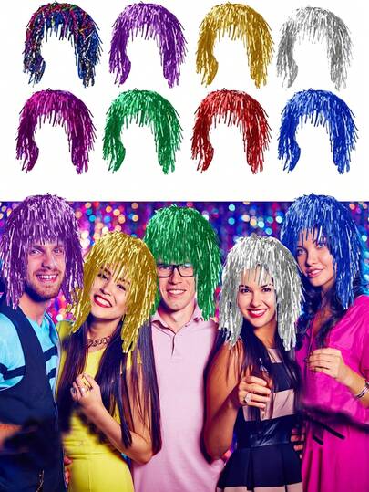 闪闪发光的锡箔假发，适合万圣节和圣诞节的闪亮派对假发，闪闪发光的派对假发，非常适合化妆舞会、订婚舞会、毕业舞会、闪闪发光的派对假发、金属服装和角色扮演道具。