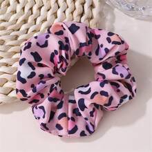 Set de 5 scrunchies de poliéster con estampado de leopardo, lazos elásticos para el cabello, sujetadores de coleta, de temporada, sin daños, para verano, vacaciones, viajes - Mezcla de colores - Ver 6
