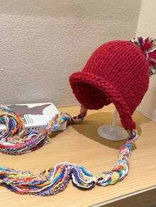 1 件女士冬季羊毛帽手工流苏针织帽适合秋冬秋季，温暖护耳，百搭时尚套头帽适合日常旅行、购物、滑雪和使用 - 彩色 - 查看 17