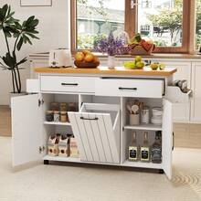 Lifezeal Rolling Kitchen Island Kitchen Cart With Tilt-Out Trash Cabinet Island Table - 白色 - 查看 3