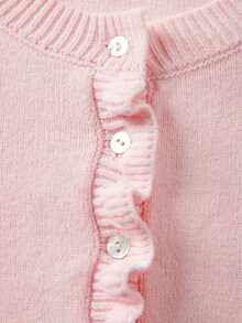 FOR BEAUTY Spring/Summer New Pink Lace Round Neck Floral Puff Sleeve Knit Sweater, Romantic & Soft Casual Style Suitable For Commuting - Pink - View 7