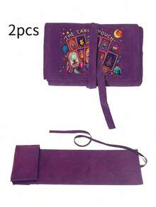 Velvet Tarot Card Storage Bag, Featuring Vibrant Cosmic Tarot Card Pattern, Dual-Tone Blue & Purple, Drawstring Closure, Soft Fabric Protective Case, Portable Card Holder, Suitable For Storing Tarot Cards And Small Items - Multicolor - View 12
